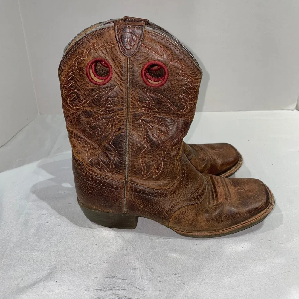 Ariat Kids Brown Leather Western Cowboy Boots Square Toe 10014101 Size 4 Y